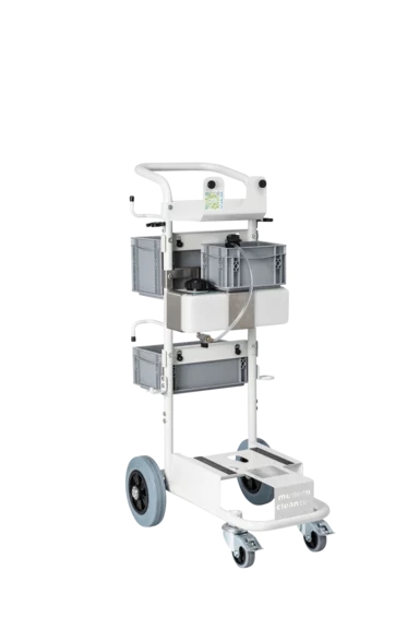 Gerätewagen "YETI" 4-Ltr. Zusatztank, 2 Schmutztüchernetze, kugelgelagerte Leichtlaufräder mit Feststellbremse, Halterung für Bürste und Mopp, treppentauglich